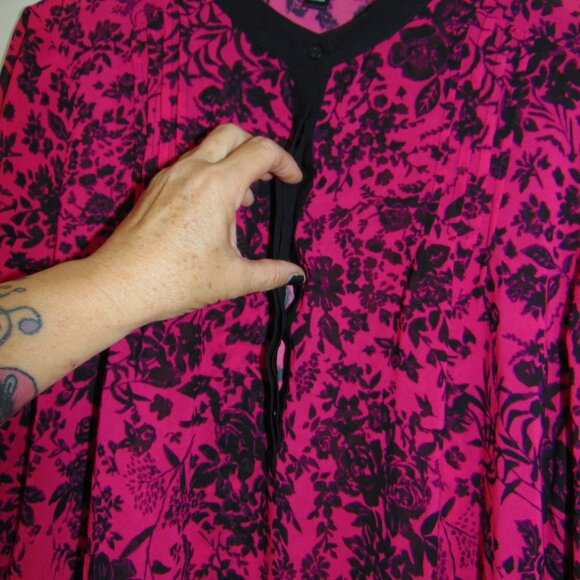 Nicole by Nicole Miller Ombre Pink Sheer Black Floral Button Up Collar Blouse L - Picture 8 of 11